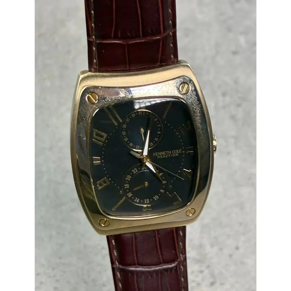 Kenneth Cole Reaction Men's Multi‑Function Watch Gold Rectangular 37mm Working